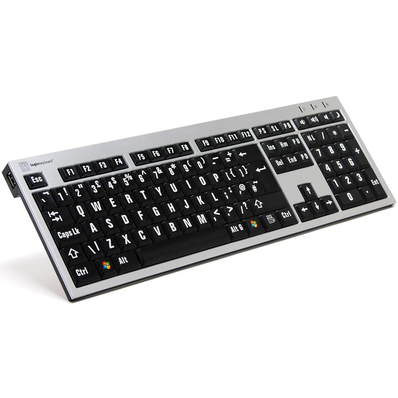 Logickeyboard XL Print PC Slim Line White on Black Keyboard